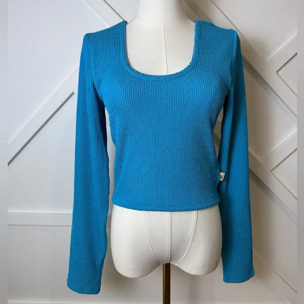 NWT Free People Araminta James Ocean Breeze Crinkle Top Azure Blue Size Medium